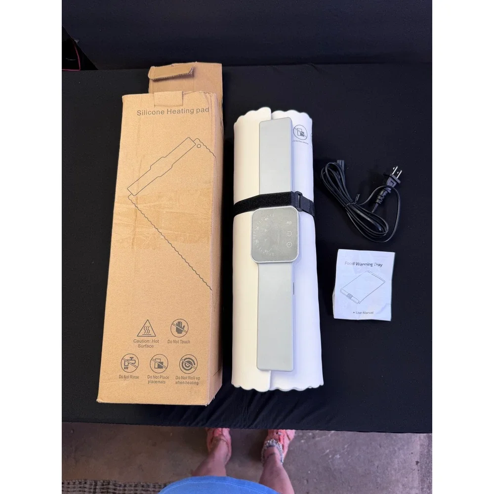 Silicone Food Warming Tray Electric Rollable Heating Pad White S-501 26x15 250W